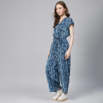 Tie-Dye Printed V-Neck Short Sleeves Basic Jumpsuit